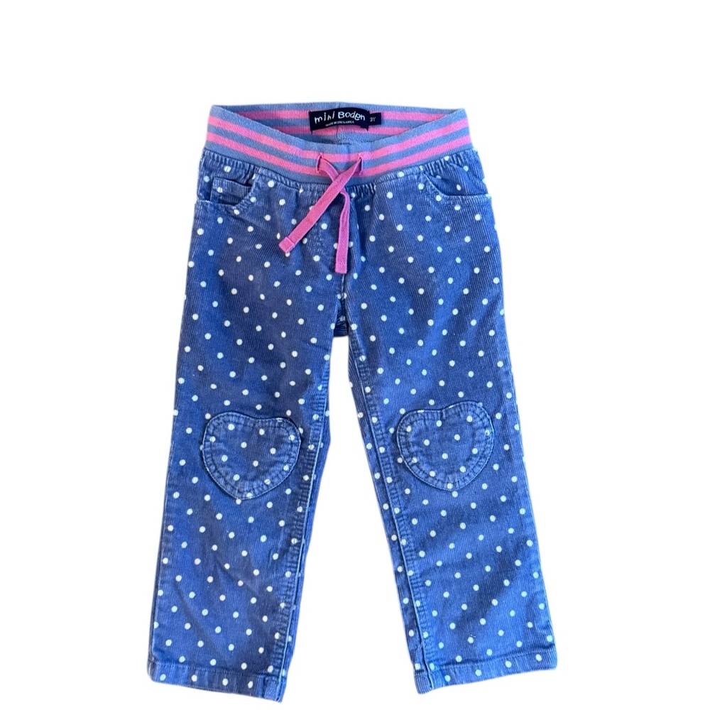 Girls Mini Boden Corduroy Pants Heart Patches Sz 3Y